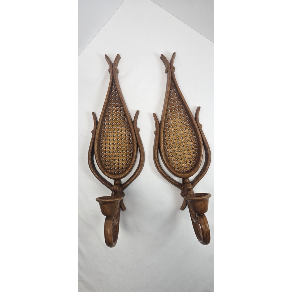 Vintage Set Syroco Homco Gold Wall Sconces Two Candle Holders Hollywood Regency